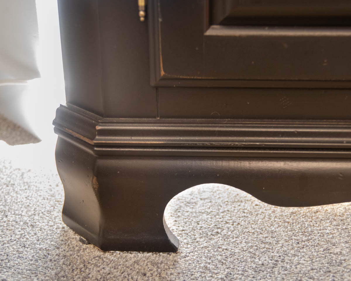 Canadel Black Distressed Corner Cabinet Featuring Glass Display Doors