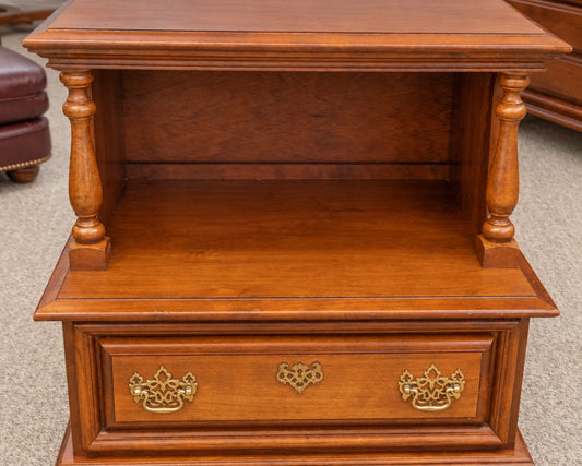 Pair of Cherry Wood 1 Drawer Nightstands with Open Storage