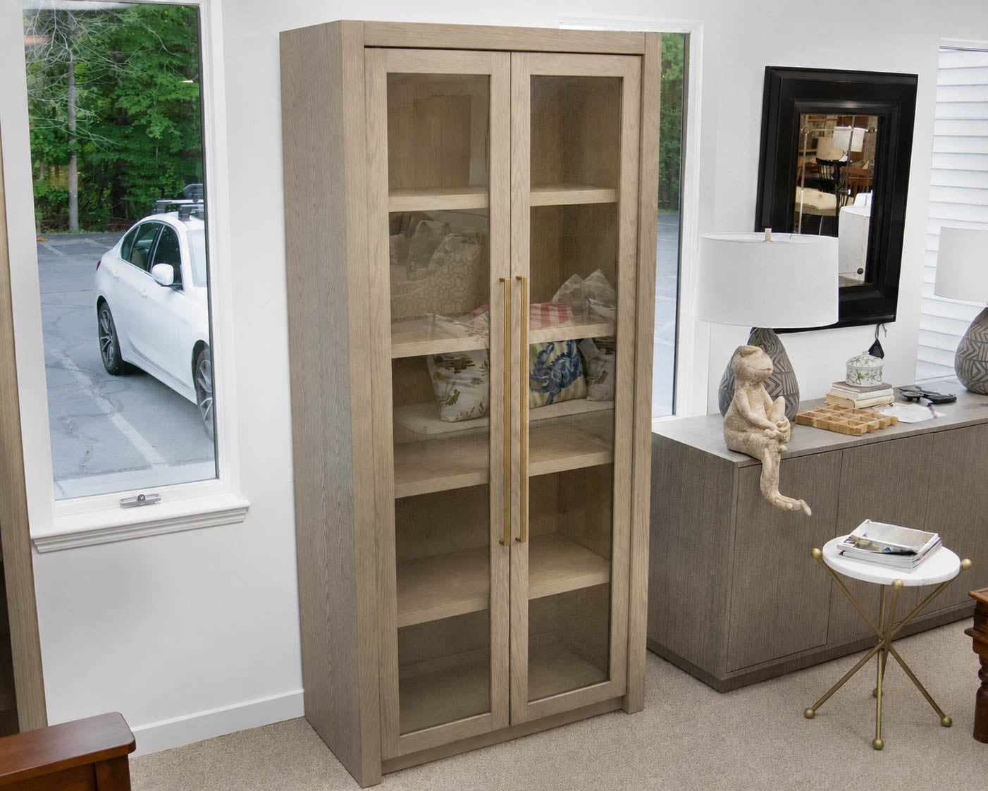Arhaus 'Bodhi' Two Glass Door Display Cabinet in Grey Wash