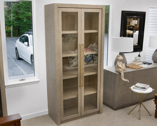 Arhaus 'Bodhi' Two Glass Door Display Cabinet in Grey Wash