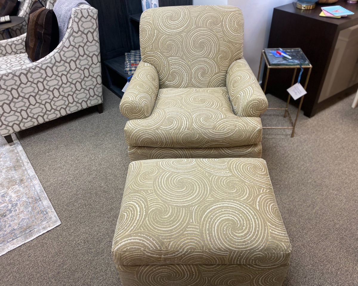 TRS Furniture Inc. Green Spiral Upholstered Swivel Chair & Ottoman