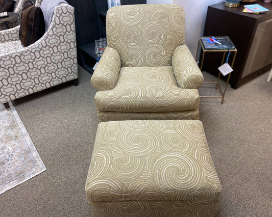 TRS Furniture Inc. Green Spiral Upholstered Swivel Chair & Ottoman