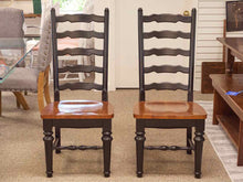 Pair of Black Finish Ladder Back Dining Chairs with Maple Seats