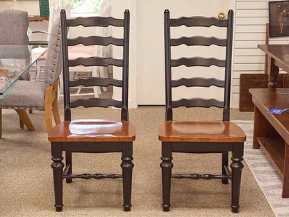 Pair of Black Finish Ladder Back Dining Chairs with Maple Seats