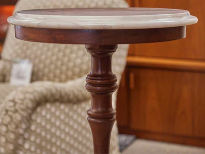 Mahogany Plant Pedestal with White Marble Top