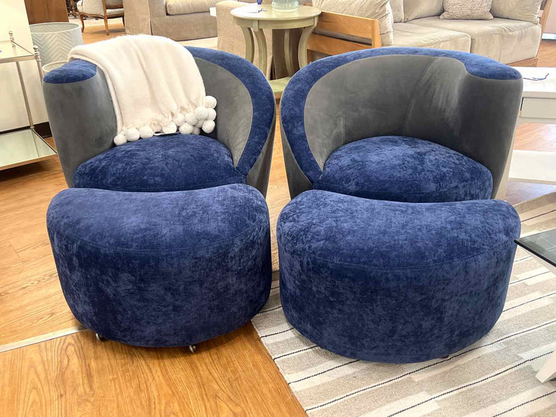 Pair of Lazar 'Camana' Double Chairs w/ Curved Ottomans