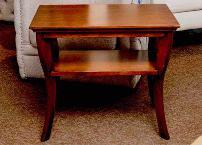Dark Stained Walnut Side Table With Lower Shelf