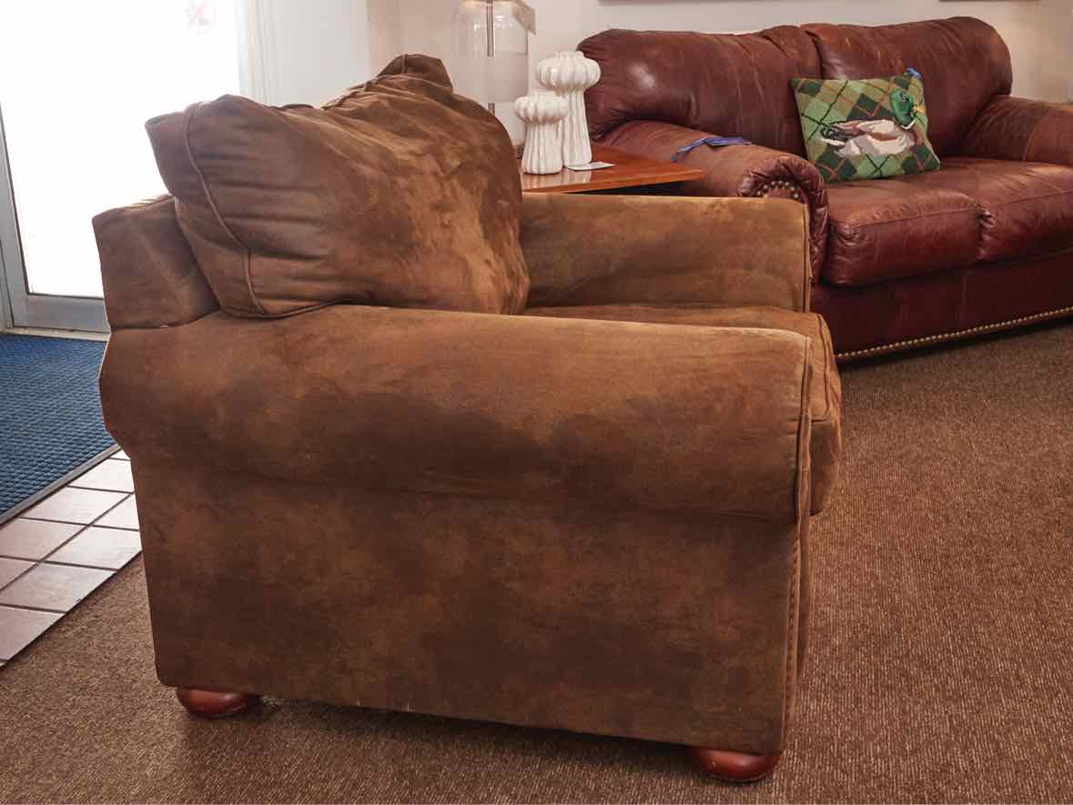 Klausner Micro Fiber Brown Suede Nailhead Trim Bun Feet  Chair