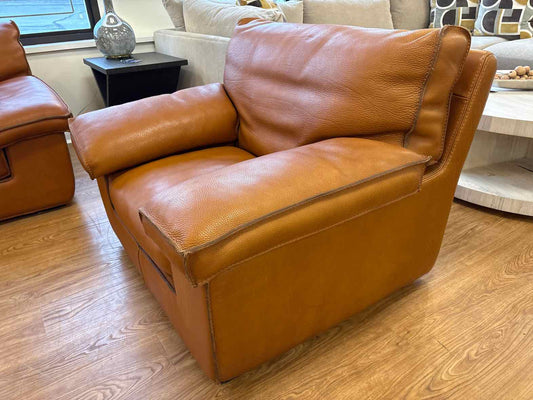 Roche Bobois 'Ascot' Cognac Leather Arm Chair