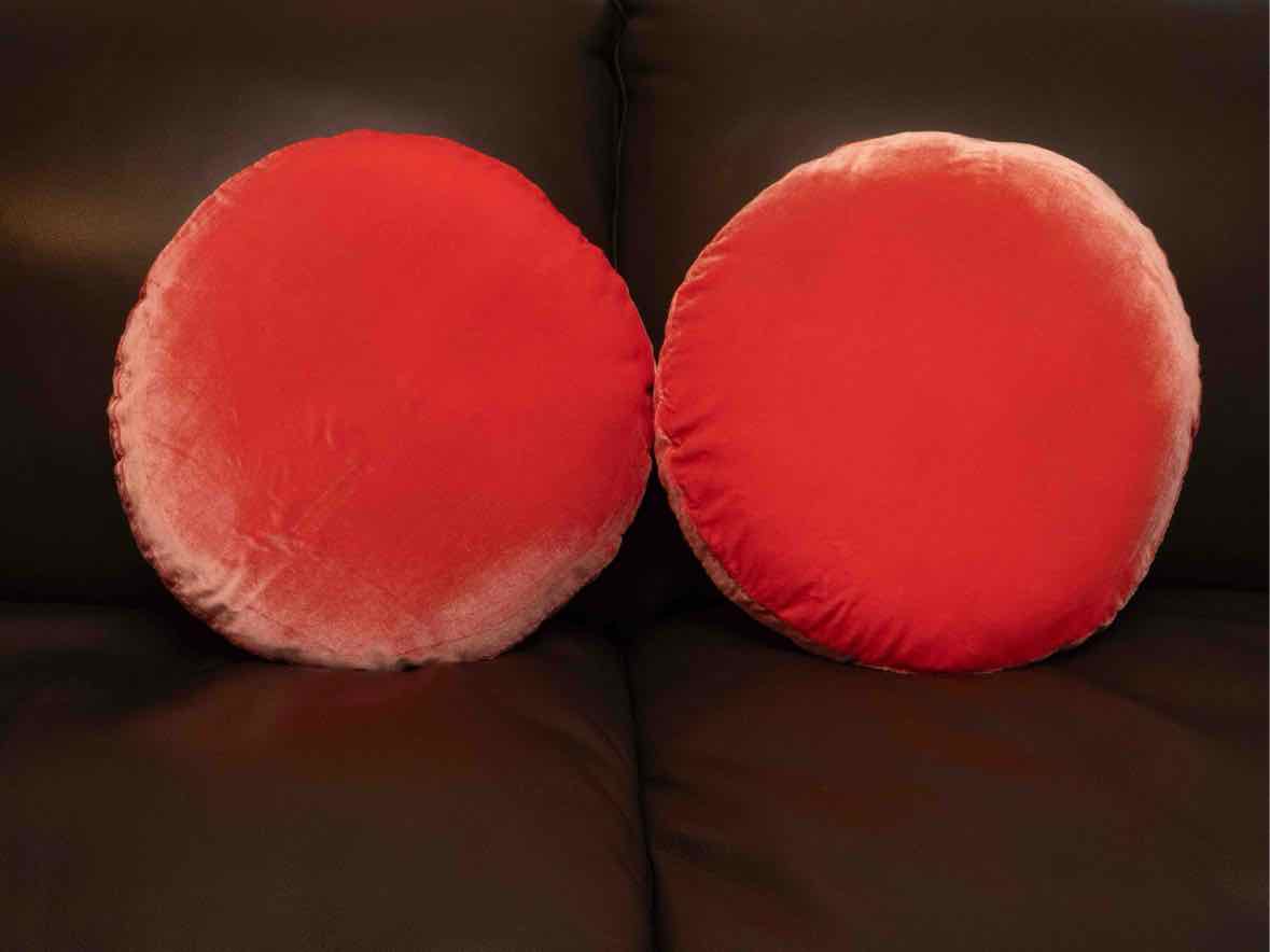 Pair Of Custom  Round Vibrant Tangerine Pink Velvet Accent Pillows
