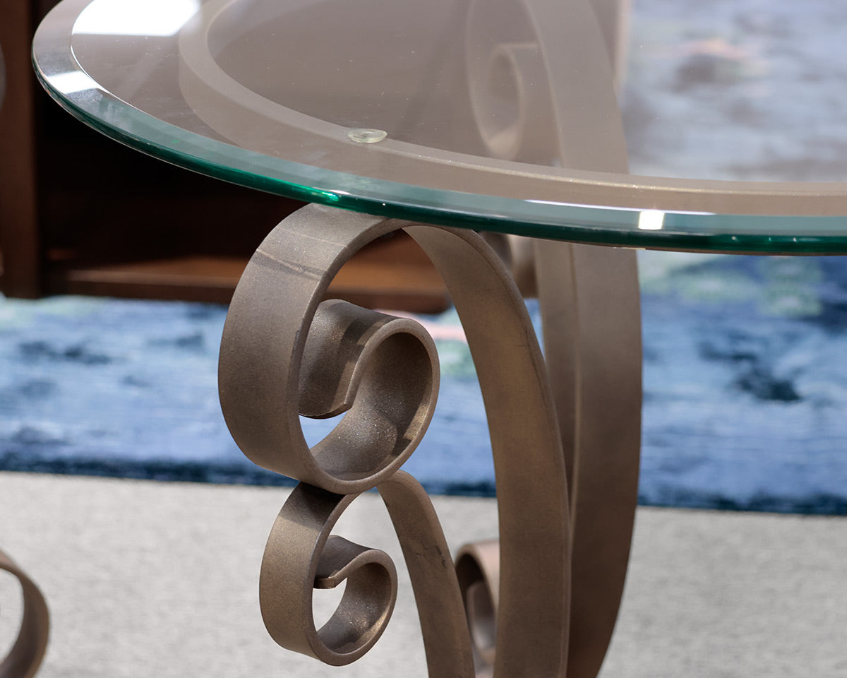 Pair of Round Glass Top Metal Base Side Tables