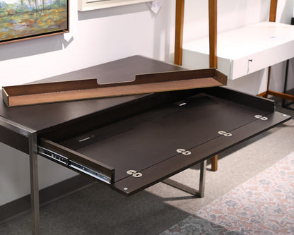 Dark Walnut Writing Desk With Chrome Base
