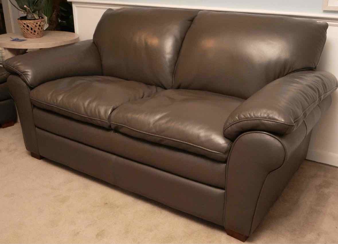 Grey Leather 2 Cushion Loveseat