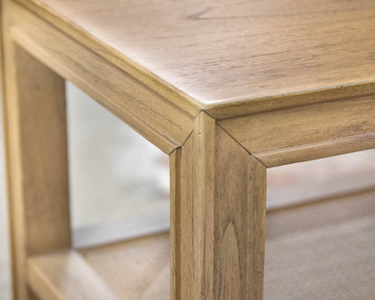 Arhaus Console with Open Shelves in Light Finish Oak and Rattan