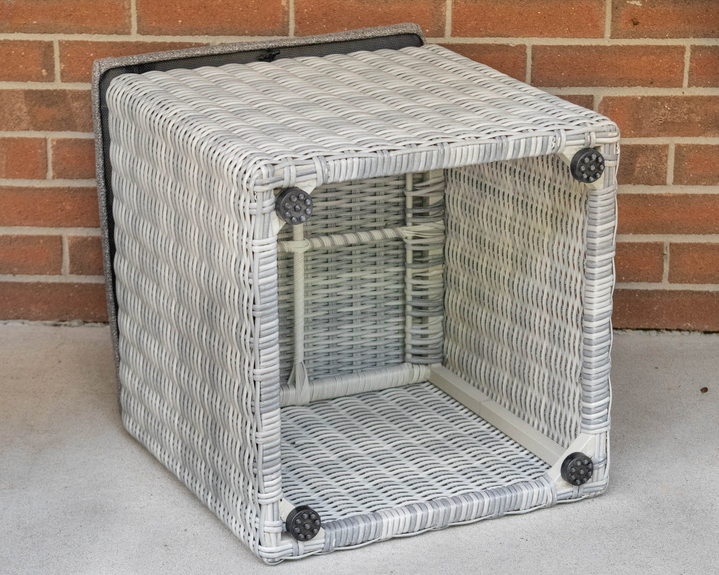Pair Of SUNS All Weather Heather Grey Wicker Highback Chairs & Ottomans