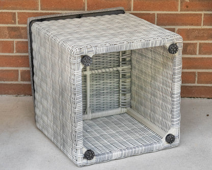Pair Of SUNS All Weather Heather Grey Wicker Highback Chairs & Ottomans