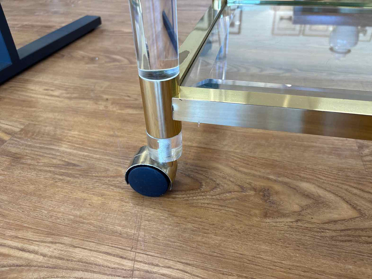 Acrylic and Brass Two-Tier Bar Cart