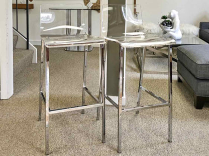 Set of 3  CB2 Chrome and Acrylic  Bar Stools