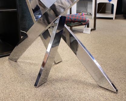 Contemporary Glass Top Bowfront Console on Chrome Angled Base