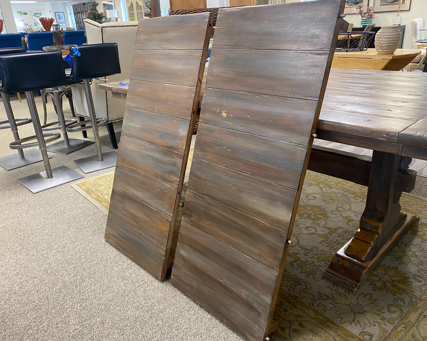 Expanding Trestle Dining Table with Painted Faux-Driftwood Finish