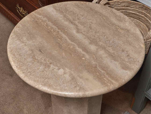 Round Solid Travertine Accent Table