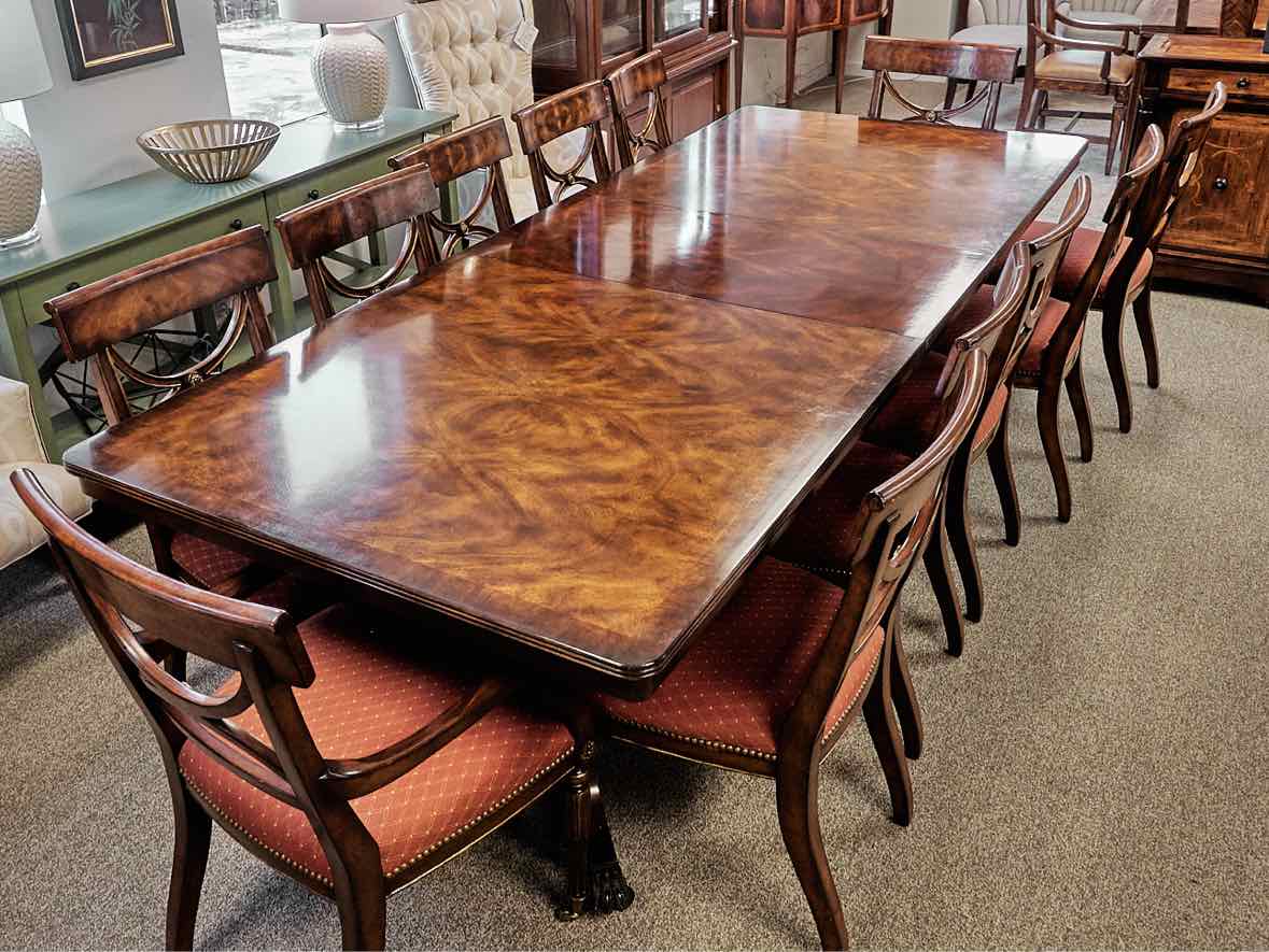 Hickory & White Regency Style Mahogany Dining Table (w/Pads) & Set of 12 Chairs
