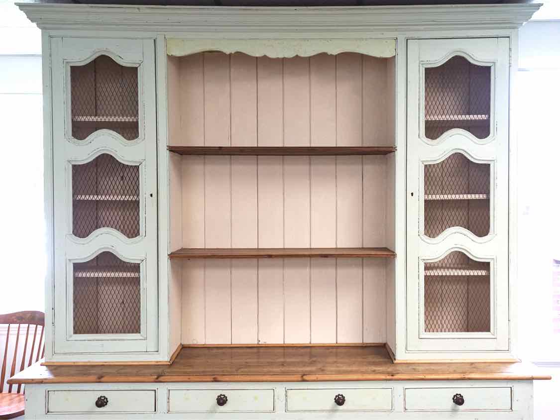 French Country Two Piece China Cabinet in Light Blue