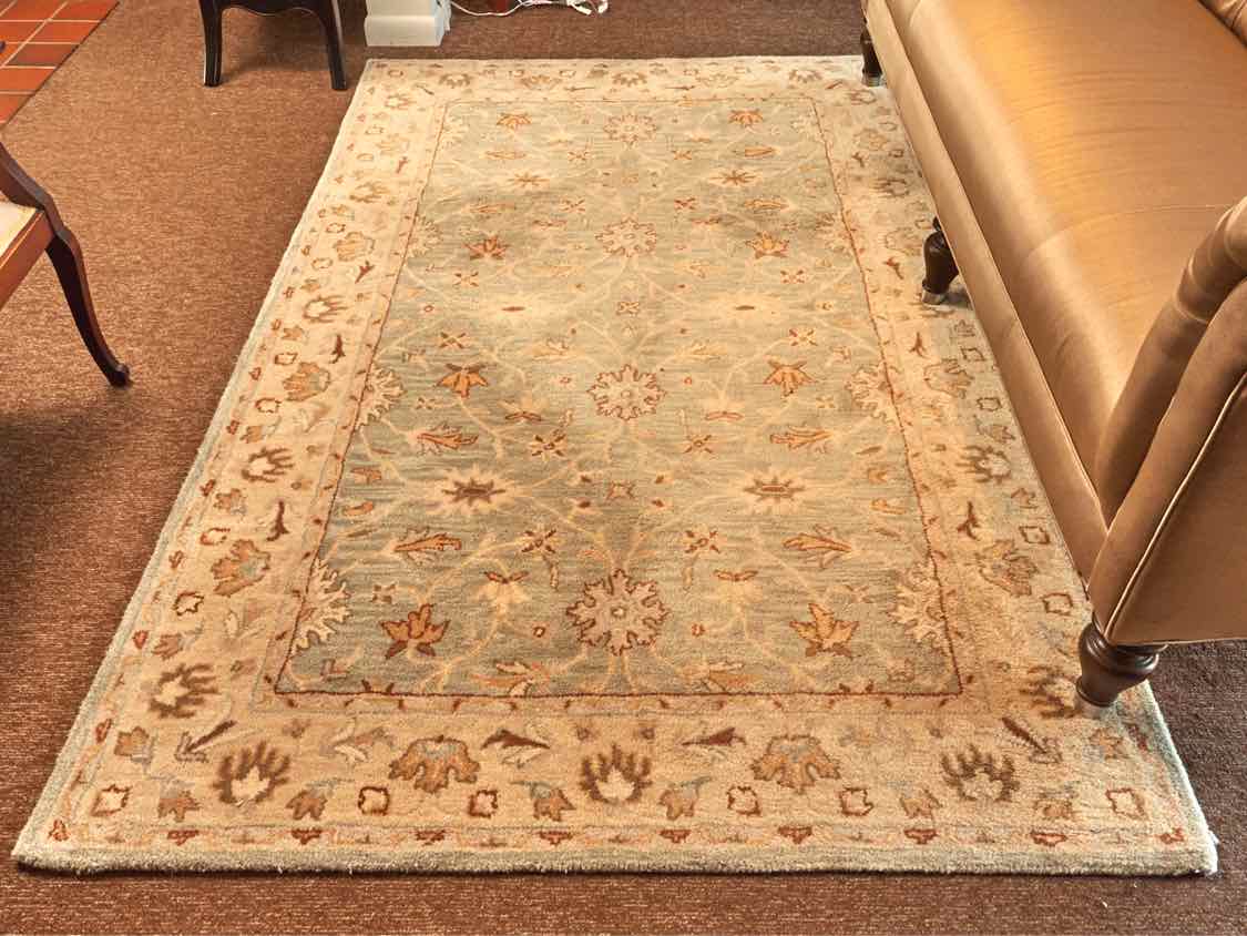 Kaleen Wool Area Rug In Light Green, Cream & Sepia