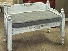 Shabby Chic Bench in Rustic White with Grey Chenille Cushion