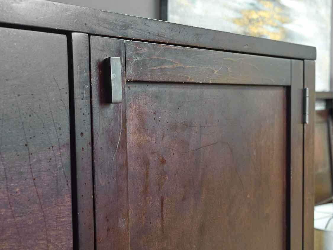 Crate & Barrel 5-Drawer Door Chest in Dark Finish with Campaign Pulls