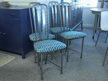 Set of 4 Custom Brushed Stelel Dining Chairs