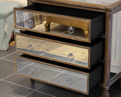 3-Drawer Mirrored Accent Chest with Distressed Finish