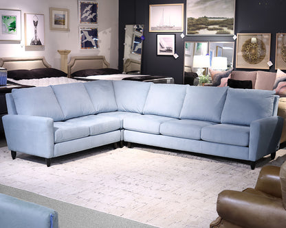 American Leather 3-Piece Sectional in Light Blue Microfiber on Black Legs