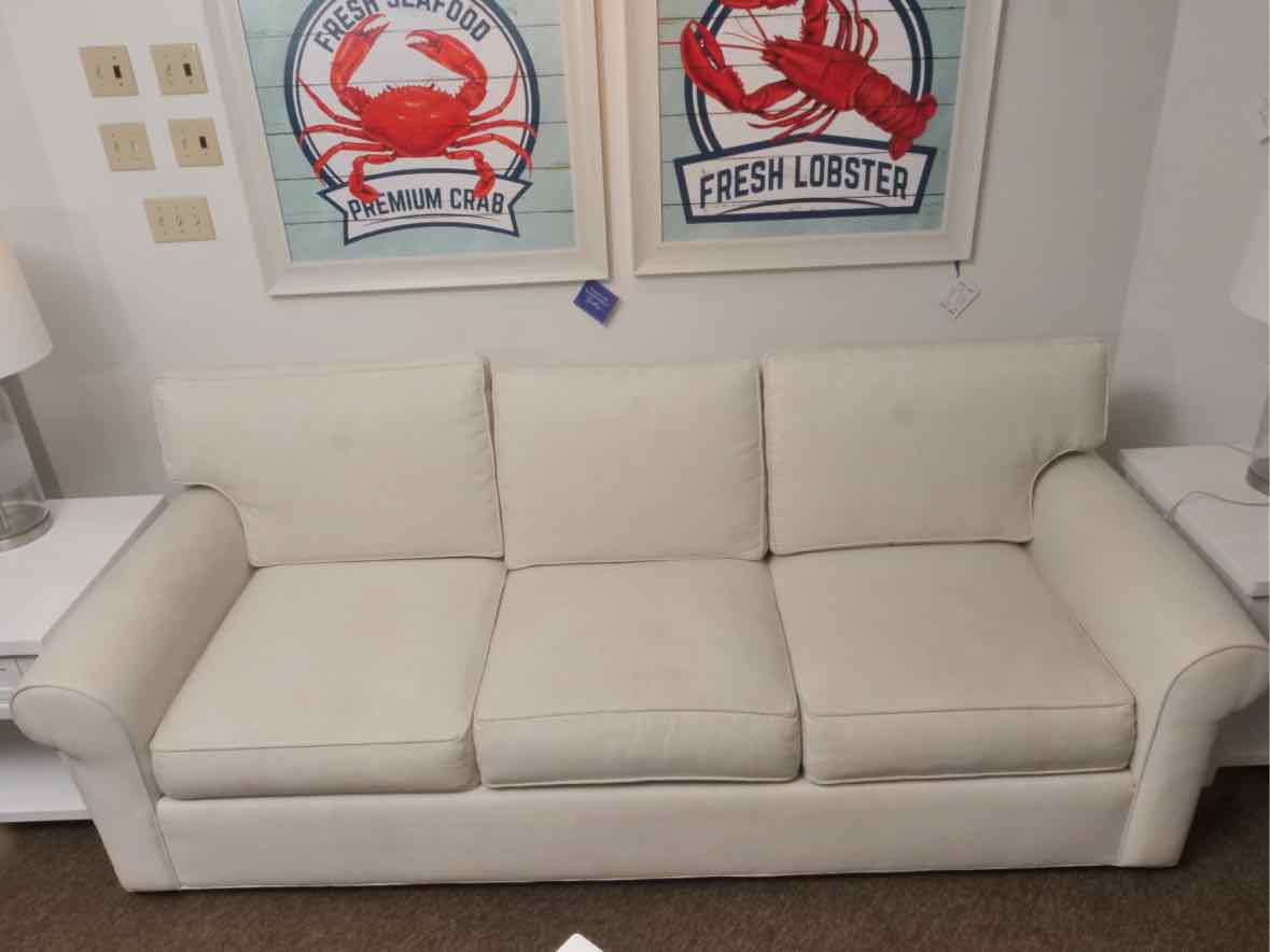 Ethan Allen 'Bennett' Ivory Vintage Linen Upholstered 3  Cushion Sofa
