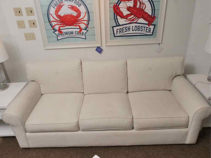 Ethan Allen 'Bennett' Ivory Vintage Linen Upholstered 3  Cushion Sofa