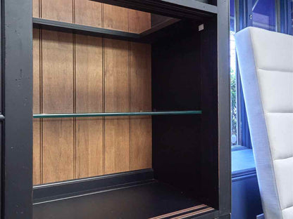 Sliding Door Display Cabinet in Black with Natural Finish Interior