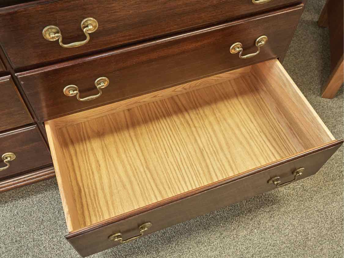 Solid Wood Nine Draw Dresser in Mahogany Finish
