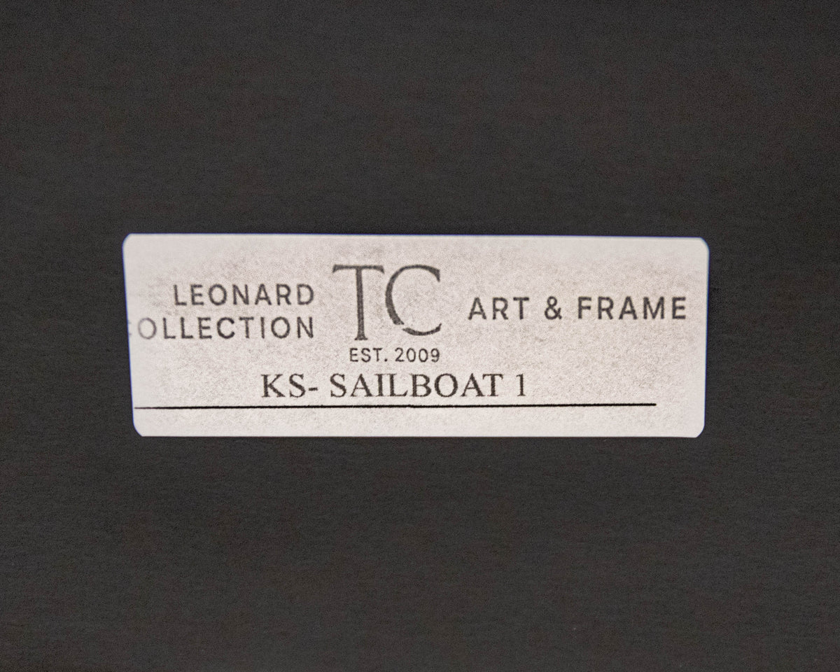 "Sailboat 1" Matted Print on Paper in Silver Beaded Frame
