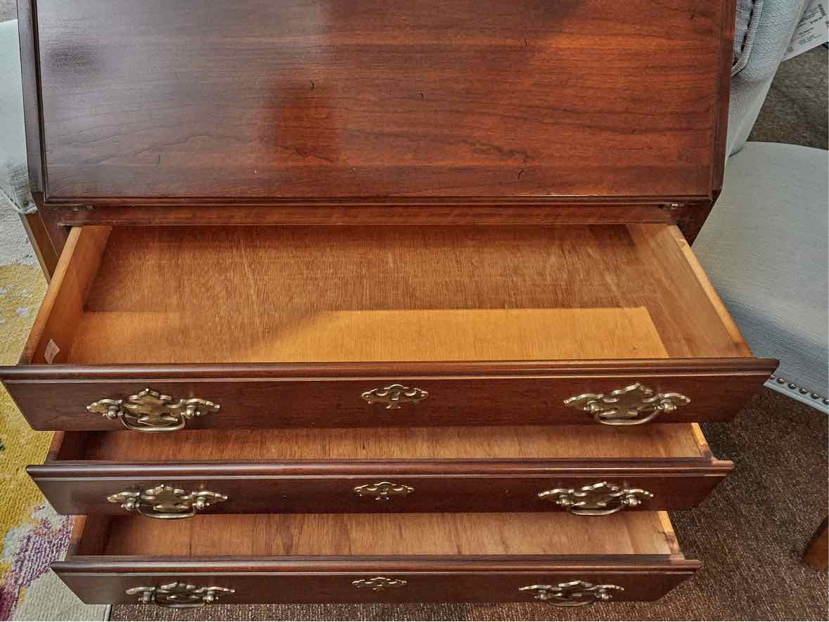 Cherry Secretary Desk with Drop Front & Glass Pane Door Top