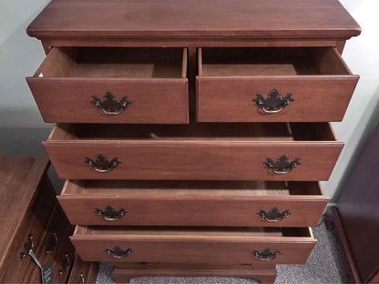 Tall Chest-on-Chest in Heirloom Cherry Finish with Brass Pulls