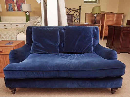 ZGallerie Blue Velvet Tufted Back Loveseat with 2 Toss Pillows