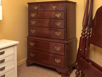 Ethan Allen  Cherry Georgian Style 5 Over 2 Drawer Brass Handles Chest