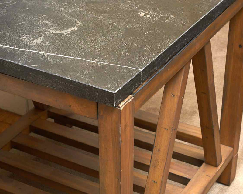 Pair of Rustic Wood Side Tables with Grey Stone Tops