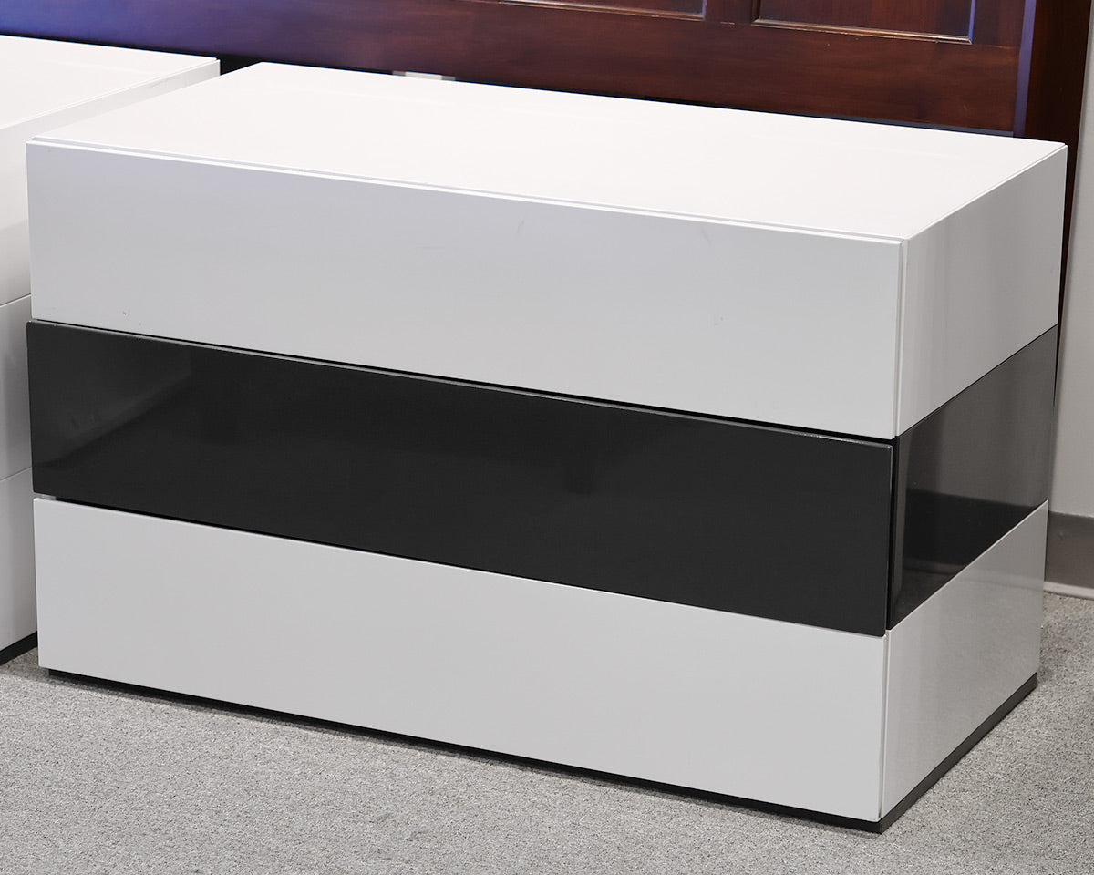 Three Drawer White Lacquer Nightstands