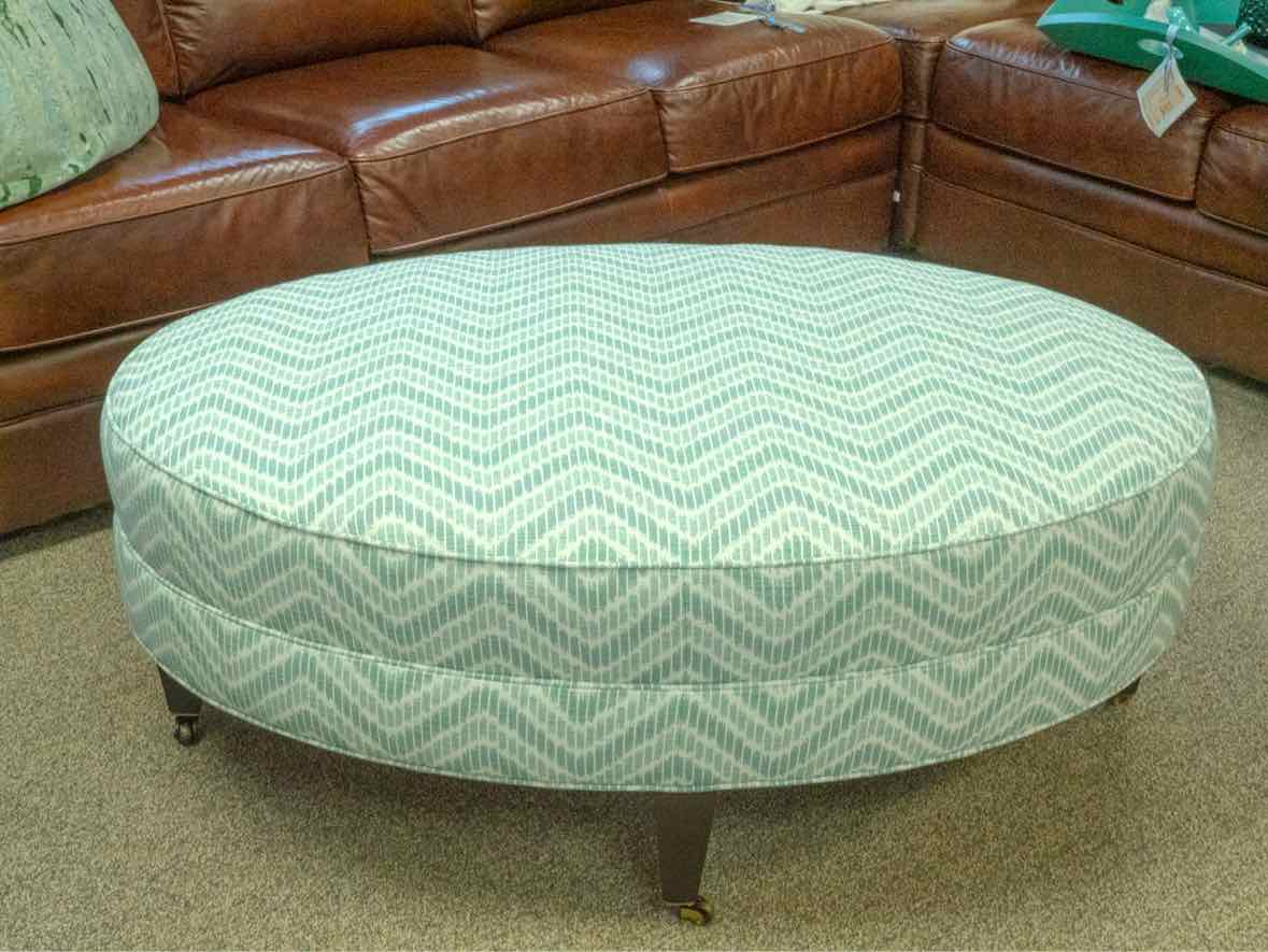 Lee Industries Oval Ottoman in Aqua Herringbone