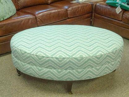 Lee Industries Oval Ottoman in Aqua Herringbone