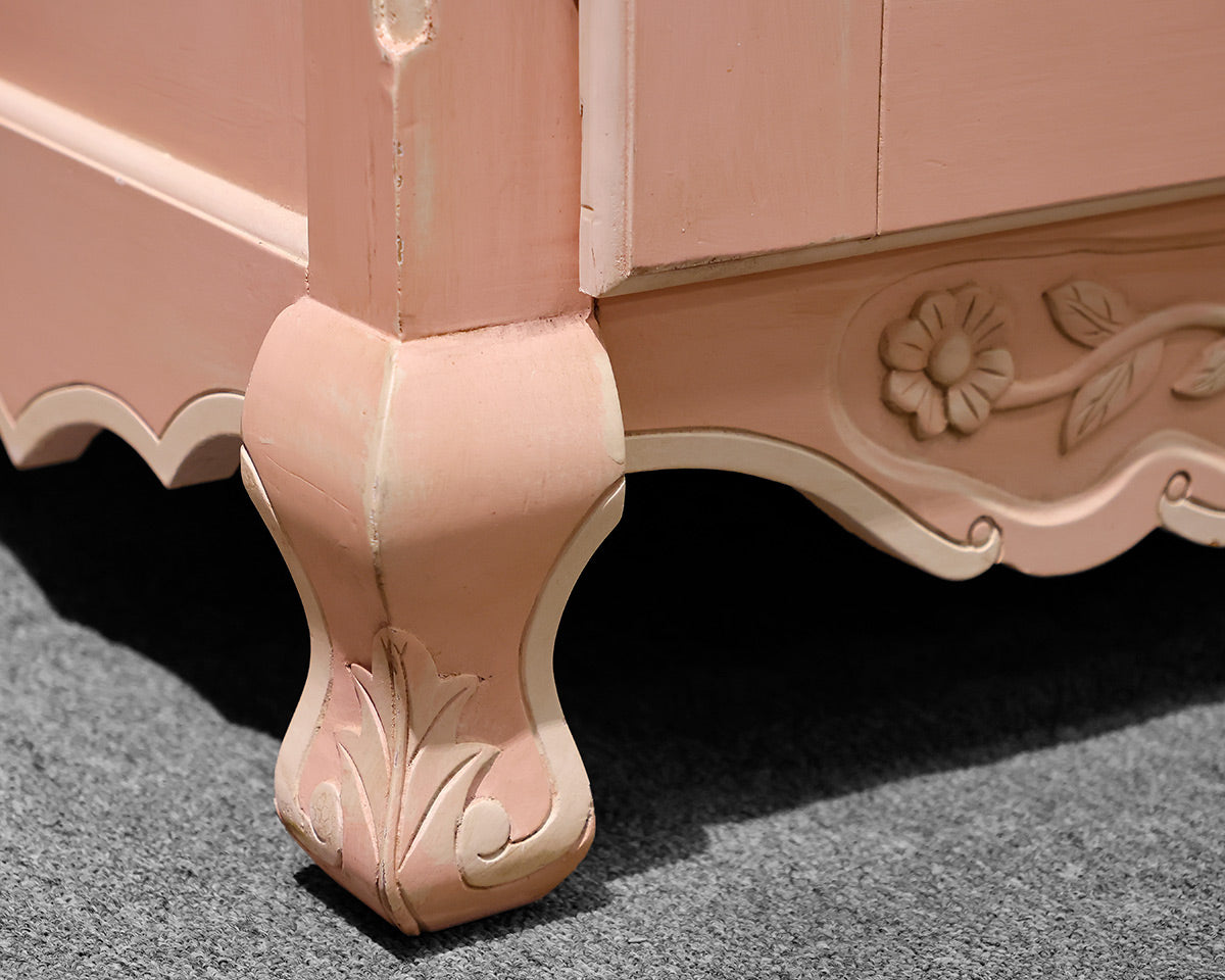 Hand Carved Pink Painted Armoire