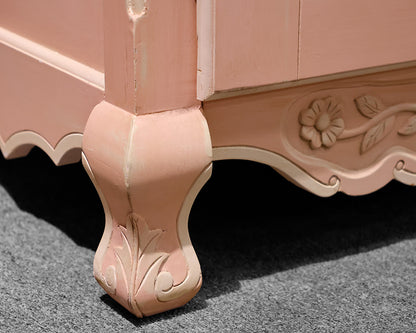 Hand Carved Pink Painted Armoire