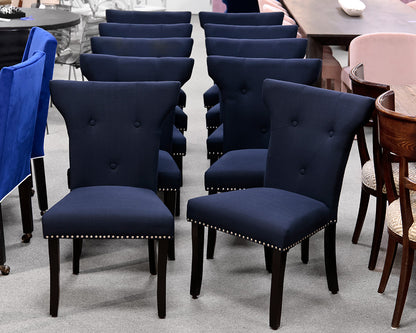 Set of 10 Deep Navy Upholstered Dining Chairs