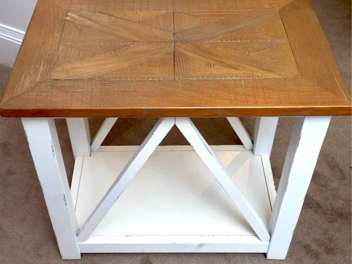 Pair of White Finish Base Side Tables with Stain Top